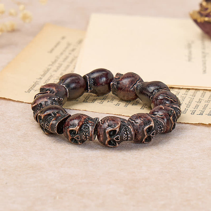 Punk Carved Grunge Skull Resin Beaded Stackable Bracelet - Black - image 8