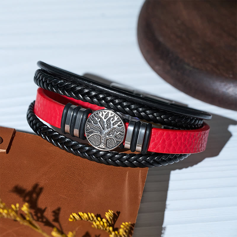 Western Black Braided Leather Tree Of Life Magnetic Bracelet - image 8