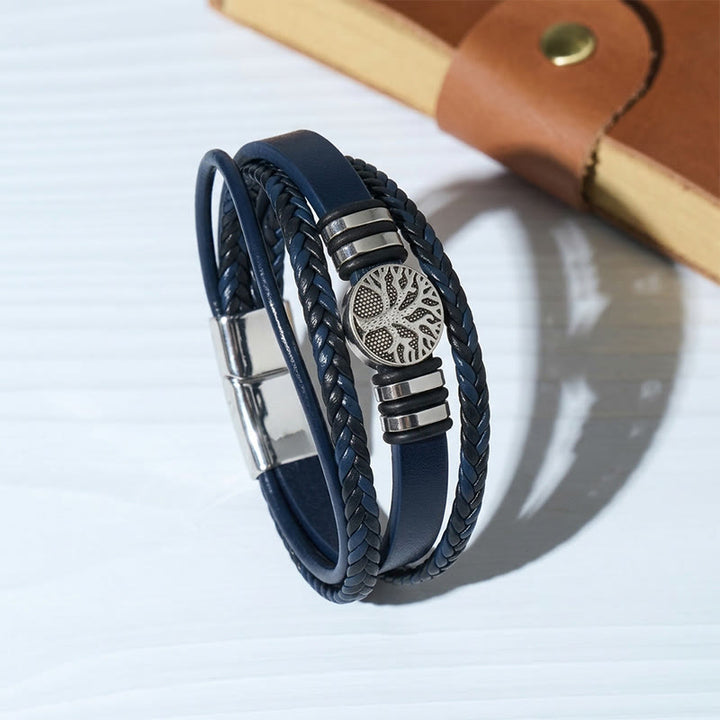 Western Black Braided Leather Tree Of Life Magnetic Bracelet - Blue - image 4