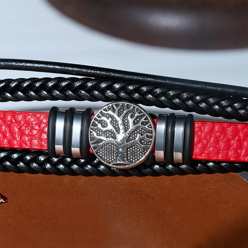 Western Black Braided Leather Tree Of Life Magnetic Bracelet - image 9