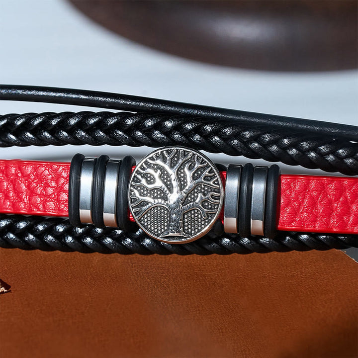 Western Black Braided Leather Tree Of Life Magnetic Bracelet - image 9