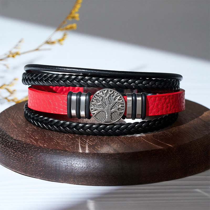 Western Black Braided Leather Tree Of Life Magnetic Bracelet - image 6