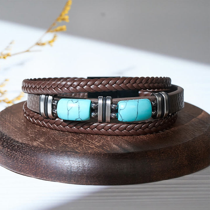 Western Braided Leather Turquoise Stone Accent Men's Bracelet - image 6