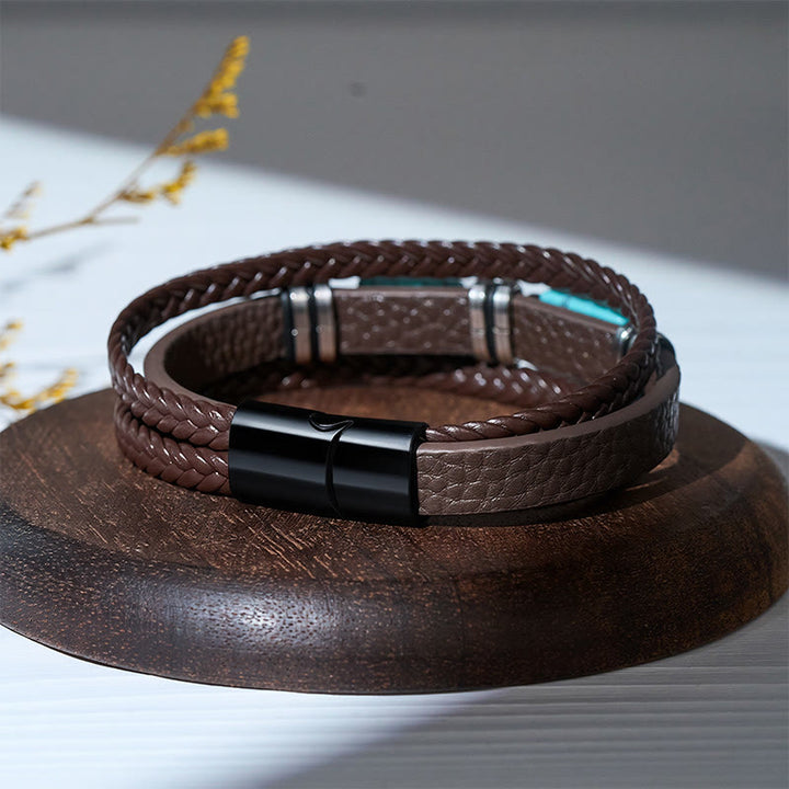 Western Braided Leather Turquoise Stone Accent Men's Bracelet - image 7