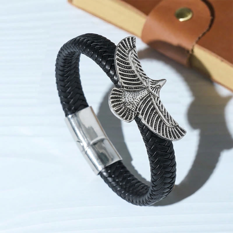 Men's Vintage Western Braided Leather Spread Eagle Bracelet - Style#3 - 9.06" / 23cm - image 3