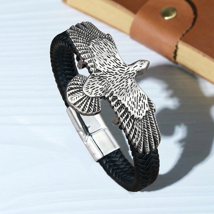 Men's Vintage Western Braided Leather Spread Eagle Bracelet - Style#2 - 9.06" / 23cm - image 2