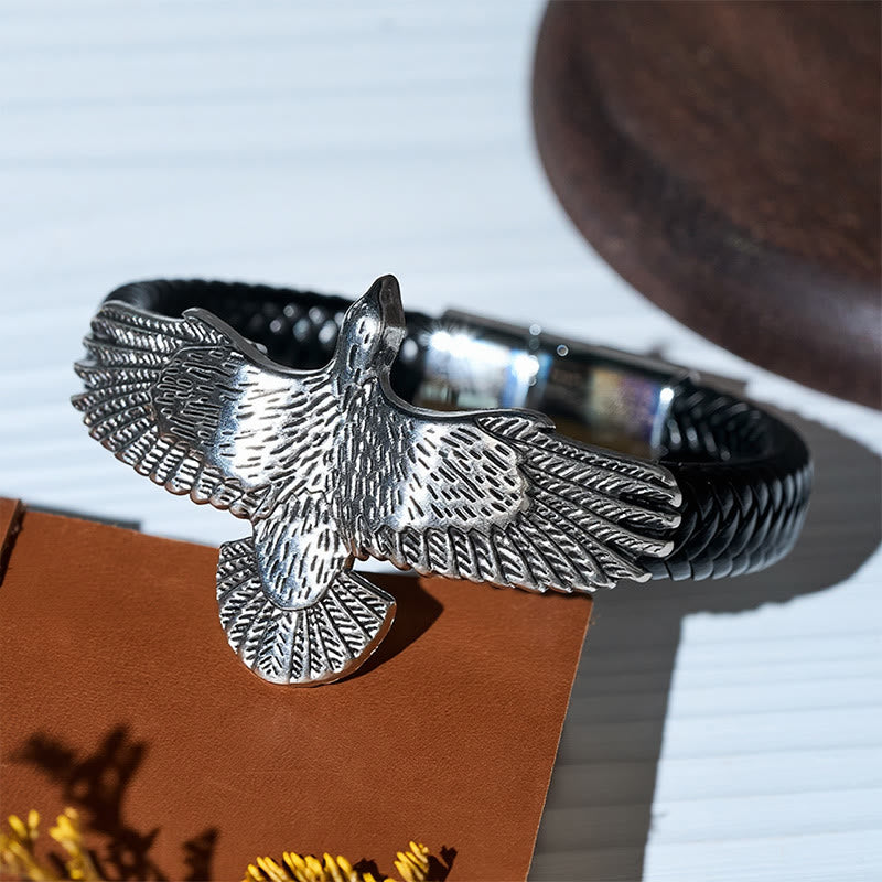 Men's Vintage Western Braided Leather Spread Eagle Bracelet - image 9