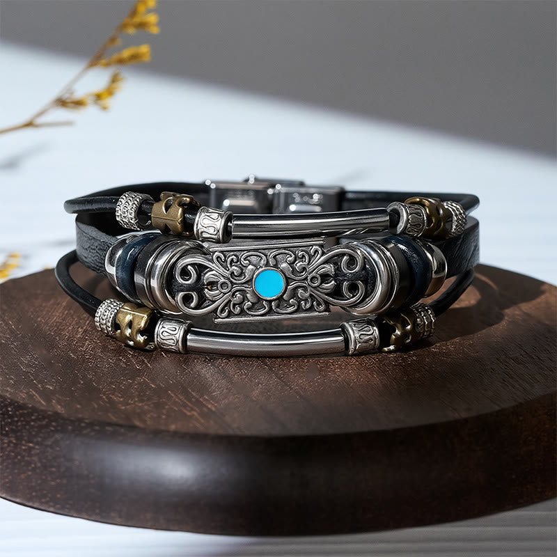 Men's Vintage Western Leather Blue Stone Filigree Bracelet - image 3
