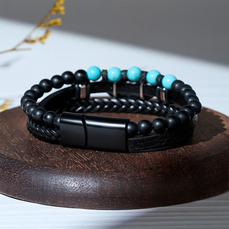 Men's Boho Western Leather Feather Gemstone Magnetic Bracelet - image 7