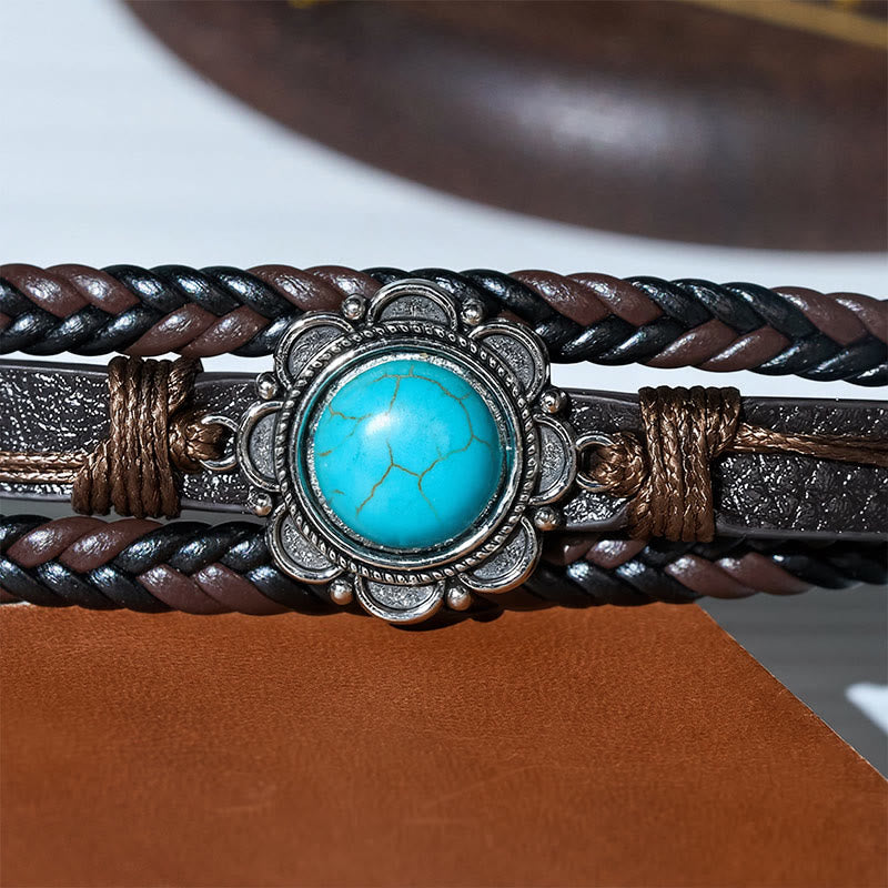 Men's Southwestern Black Leather Turquoise Concho Bracelet - image 7