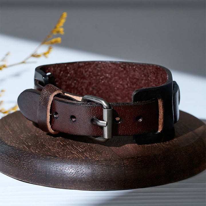 Vintage Star Studded Leather Cuff Bracelet With Pin Clasp - image 6