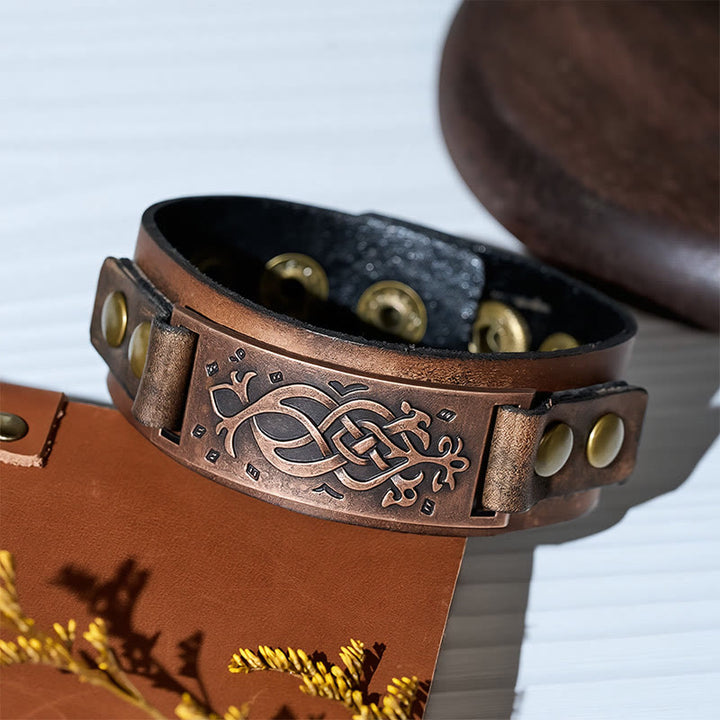 Vintage Distressed Leather Celtic Knot Cuff Bracelet - image 4