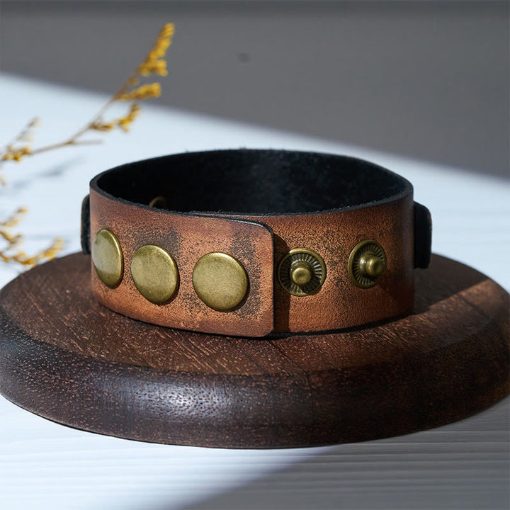 Vintage Distressed Leather Celtic Knot Cuff Bracelet - image 5