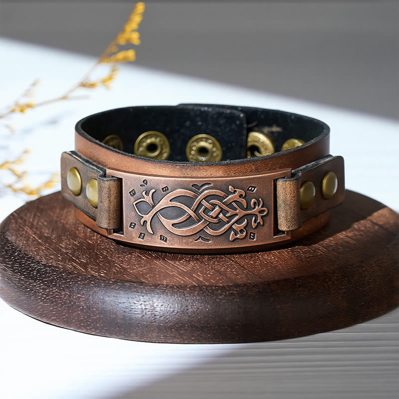 Vintage Distressed Leather Celtic Knot Cuff Bracelet - image 3