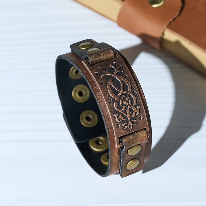 Vintage Distressed Leather Celtic Knot Cuff Bracelet - Style#1 - image 0