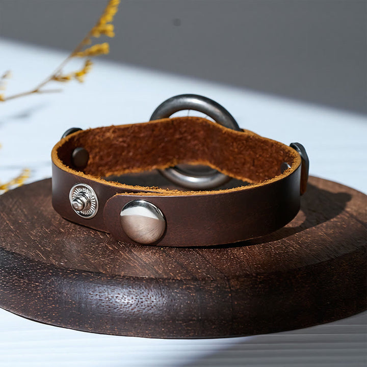 Men's Vintage Minimalist Leather O-ring Street Bracelet - image 5