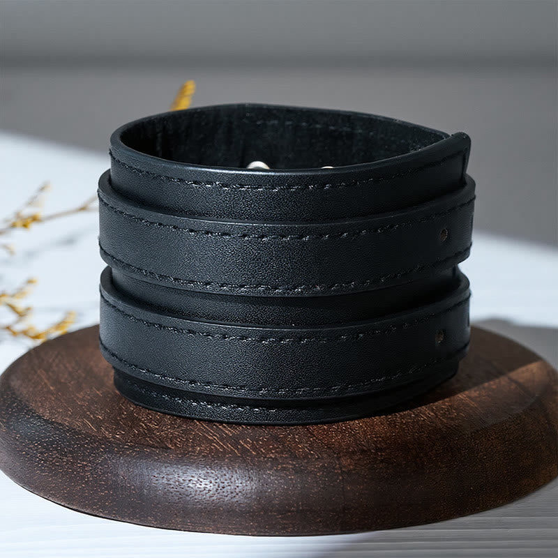 Vintage Double-Strap Top-grain Leather Dual Buckle Wide Cuff - image 7