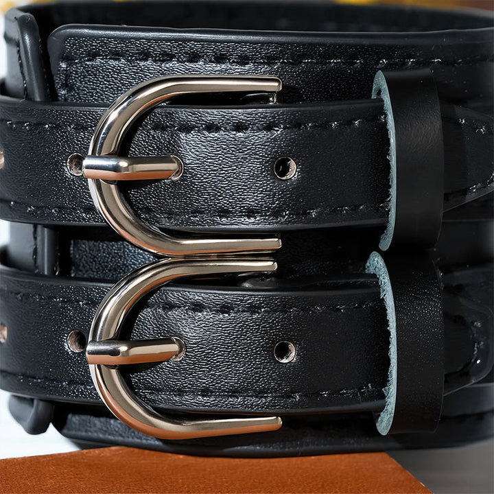 Vintage Double-Strap Top-grain Leather Dual Buckle Wide Cuff - image 8