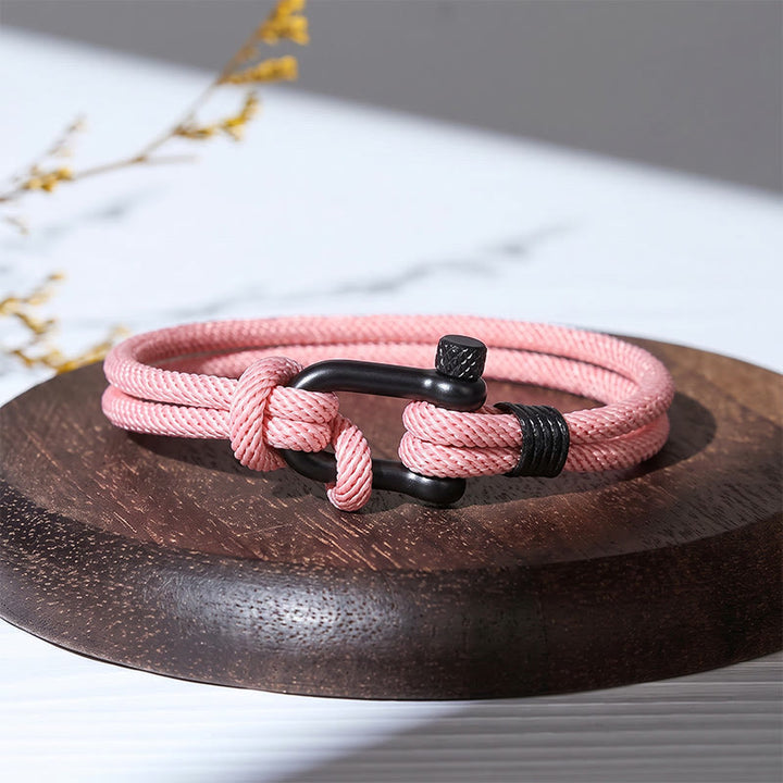 Minimalist Milan Cord Black Stainless Steel U-clasp Bracelet - Pink - image 10