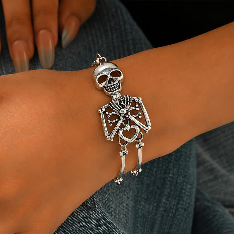 Cute Skeleton Heart Eyes Skull Goth Halloween Bracelet - image 1