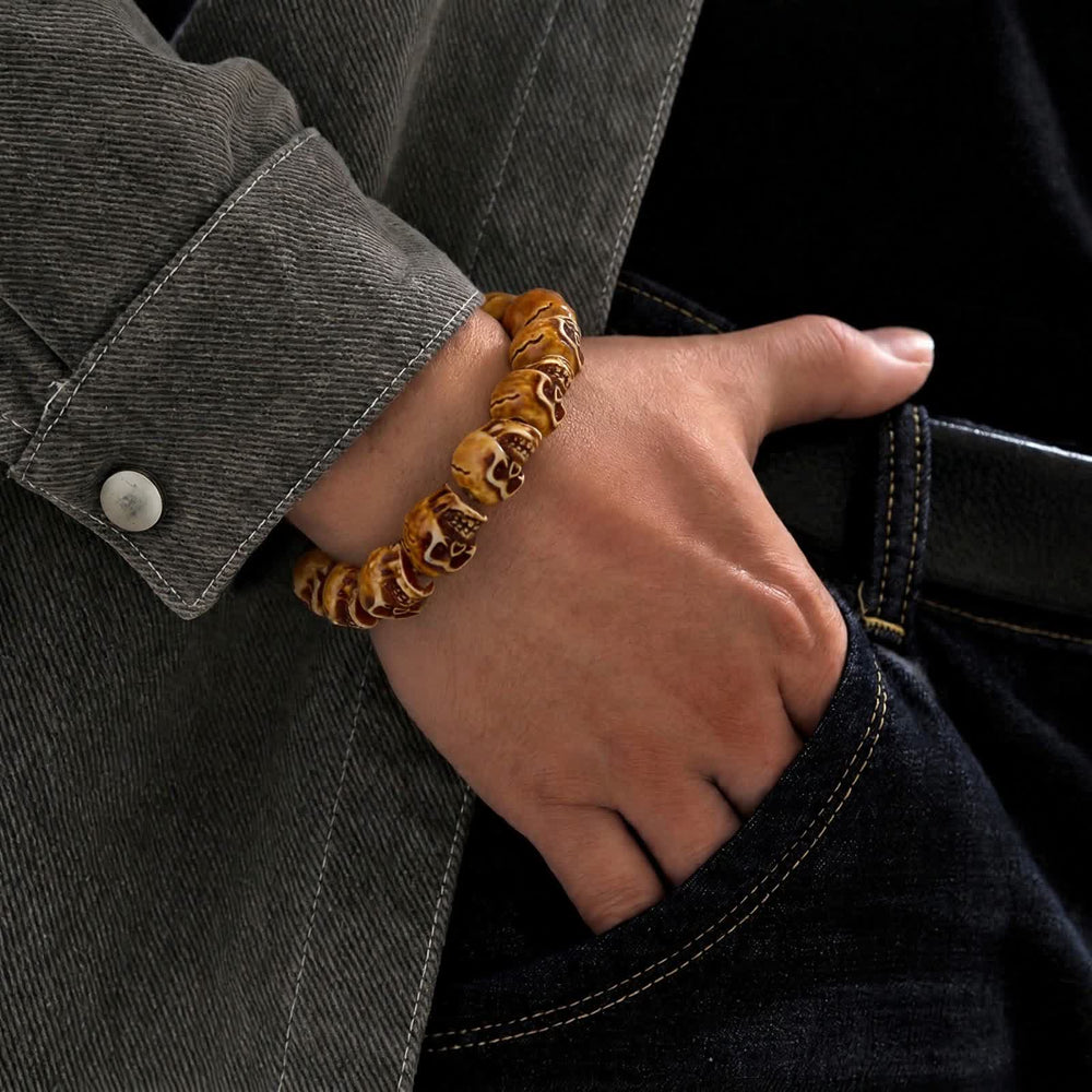 Punk Carved Grunge Skull Resin Beaded Stackable Bracelet - image 1