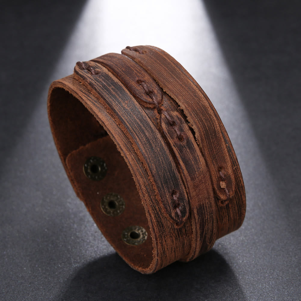 Vintage Distressed Wide Leather Knot Cuff Bracelet - Brown - image 0