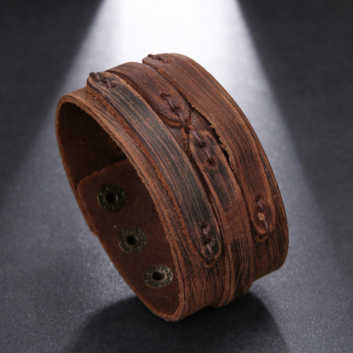 Vintage Distressed Wide Leather Knot Cuff Bracelet - Brown - image 0