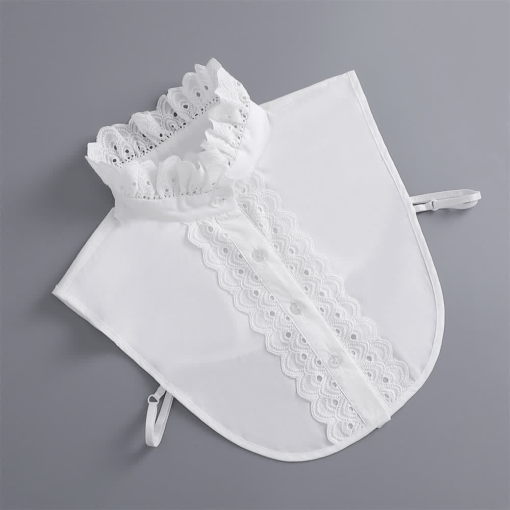 Women's White Eyelet Lace Ruffled Detachable Stand Fake Collar - image 5