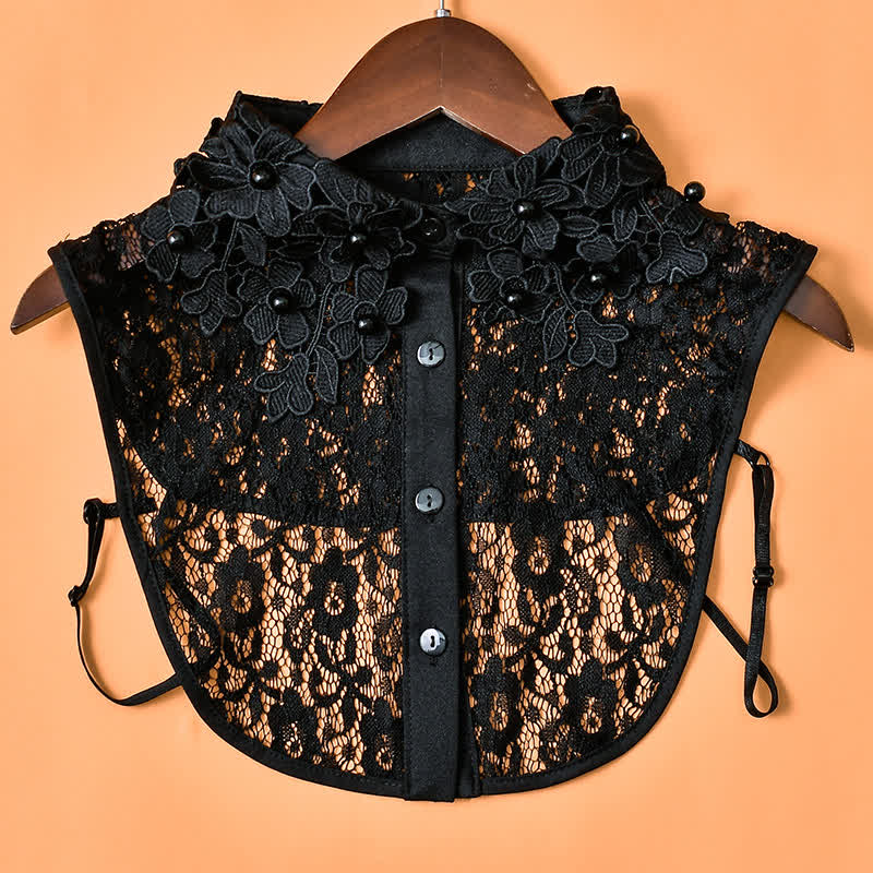 Women's Garden Floral Lace Fake Collar With Pearl Beads - Lace - Black - One Size - image 5