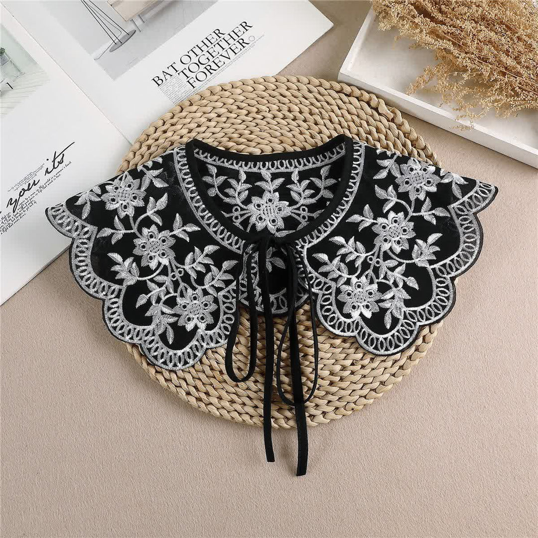 Women's Vintage Floral Embroidered Shawl Fake Collar Cape - Black - One Size - image 1
