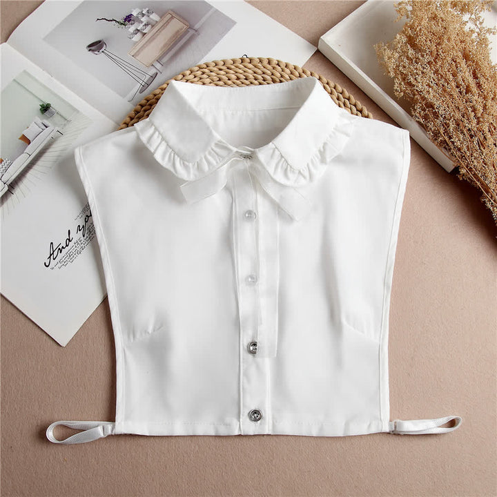 Women's Ruffled Detachable Fake Collar With Bow Knot - White - One Size - image 1