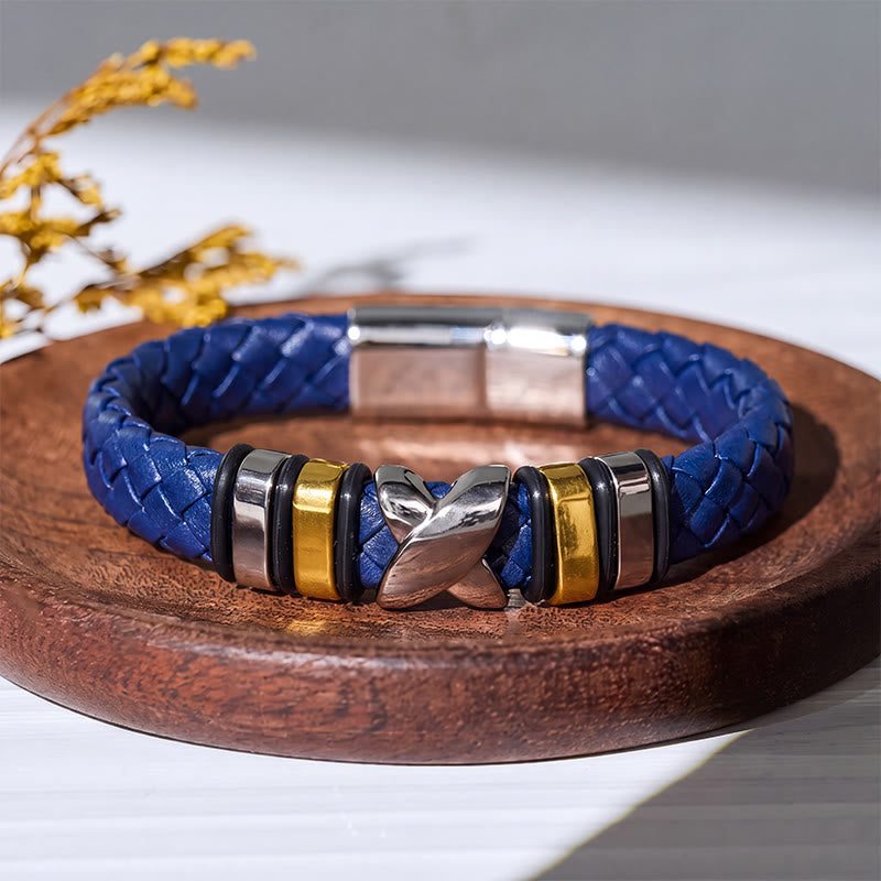 Multi Style Alloy Bead Vintage Leather Bracelet - Style#1-Blue / Gold - 7.87-8.86 in / 200-225 mm - image 15
