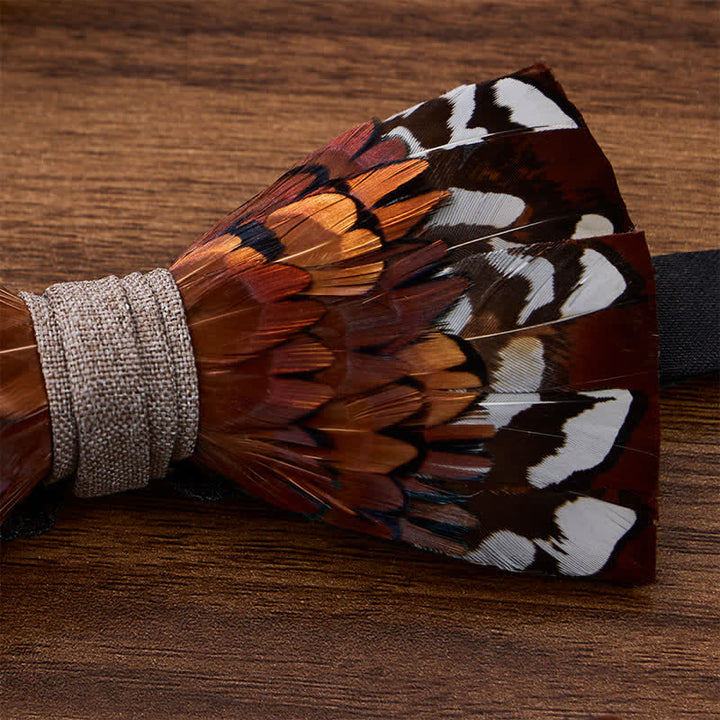 Country Chestnut Brown Autumn Pheasant Feather Bow Tie with Lapel Pin - image 3