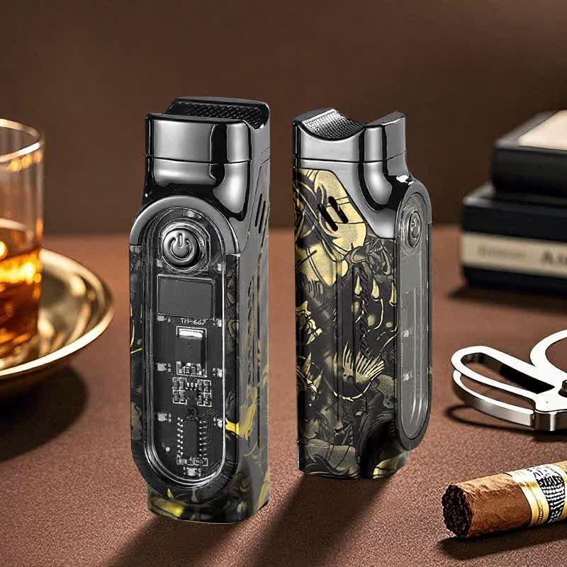 Triple Jet Torch Cigar Lighter With Digital Power Display & Cigar Punch - Black & Gold - image 14