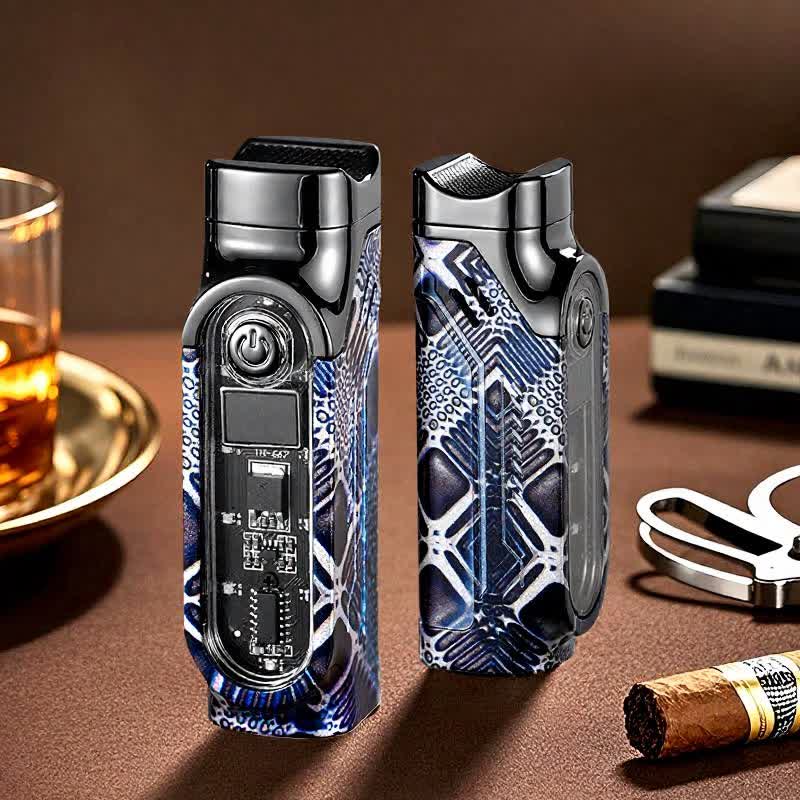 Triple Jet Torch Cigar Lighter With Digital Power Display & Cigar Punch - Black & Blue - image 15