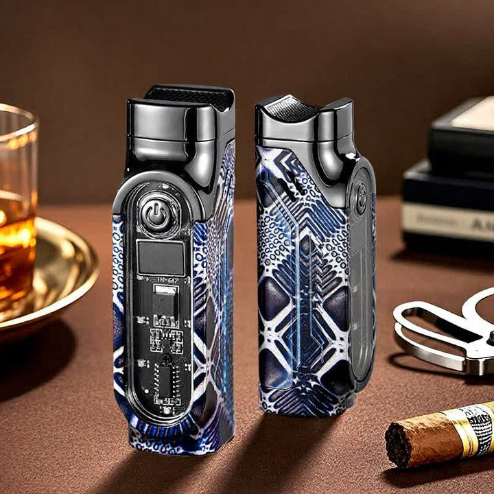 Triple Jet Torch Cigar Lighter With Digital Power Display & Cigar Punch - Black & Blue - image 15