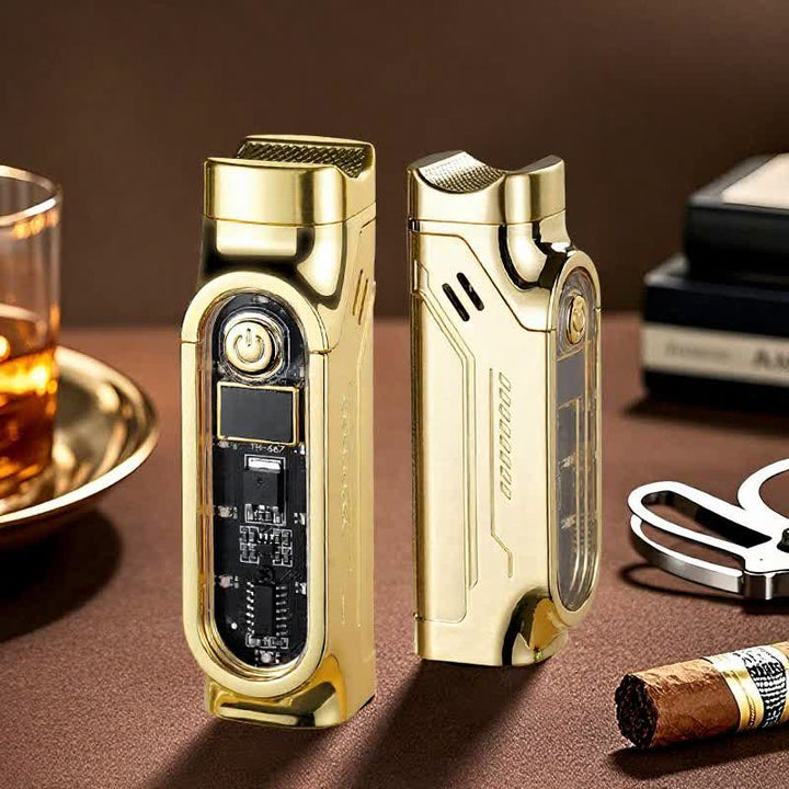Triple Jet Torch Cigar Lighter With Digital Power Display & Cigar Punch - Gold - image 16