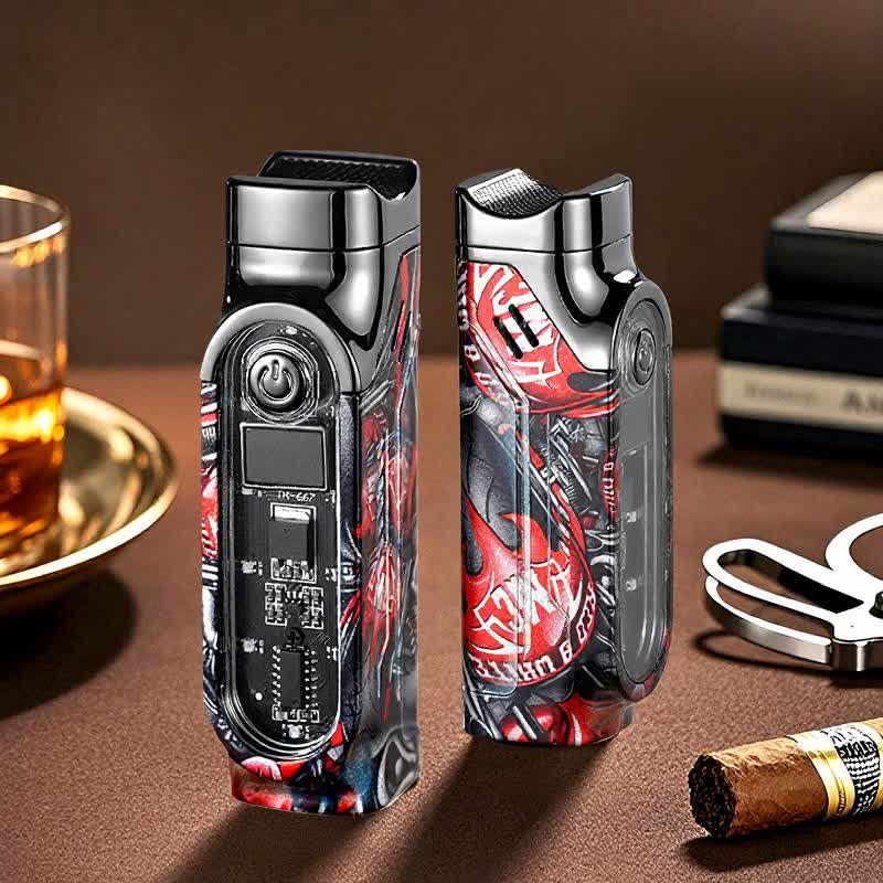 Triple Jet Torch Cigar Lighter With Digital Power Display & Cigar Punch - Black & Red - image 0