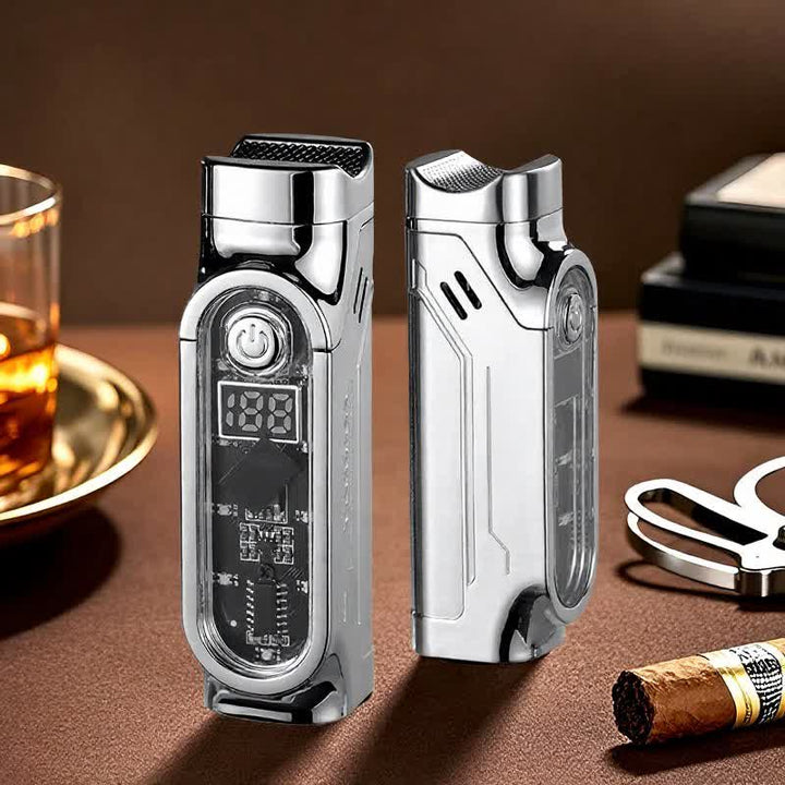 Triple Jet Torch Cigar Lighter With Digital Power Display & Cigar Punch - Silver - image 17