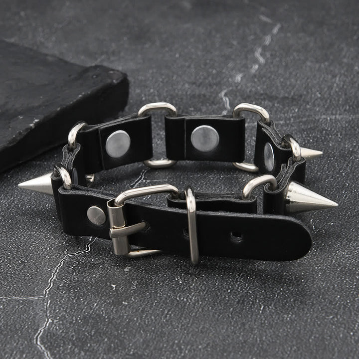 Gothic Punk Heavy Metal Studded PU Leather Bracelet - image 5