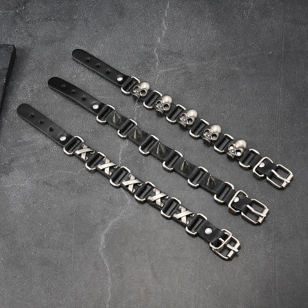 Gothic Punk Heavy Metal Studded PU Leather Bracelet - image 7