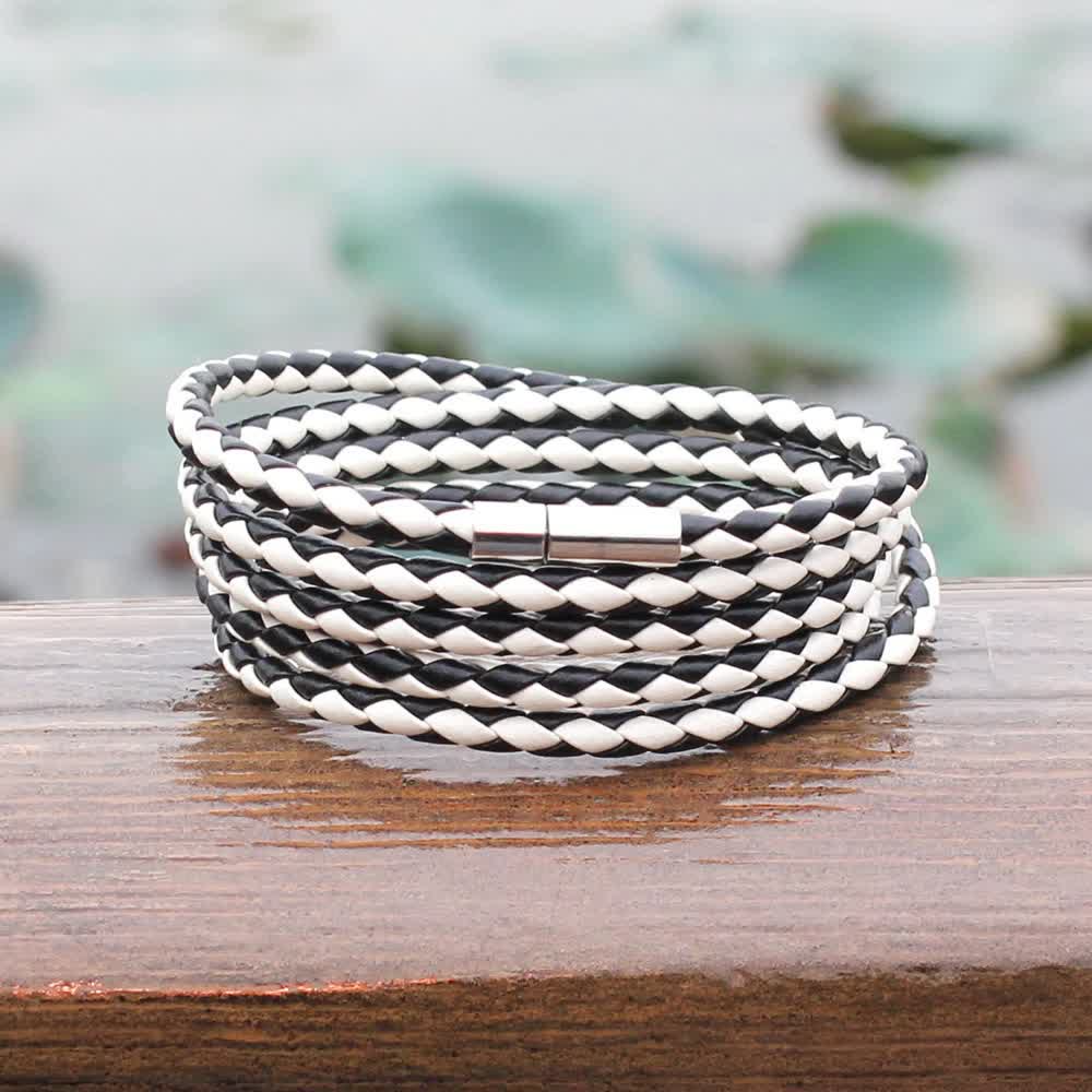 Multi-Layer Magnetic Buckle Braided PU Leather Wrap Bracelet - image 9