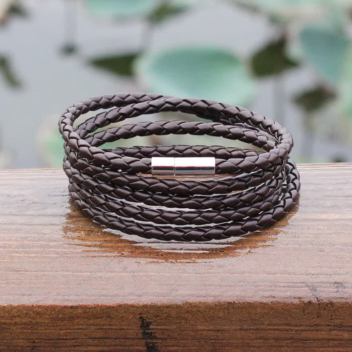 Multi-Layer Magnetic Buckle Braided PU Leather Wrap Bracelet - image 3