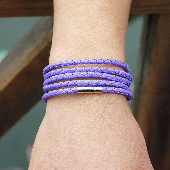 Multi-Layer Magnetic Buckle Braided PU Leather Wrap Bracelet - Purple - image 14