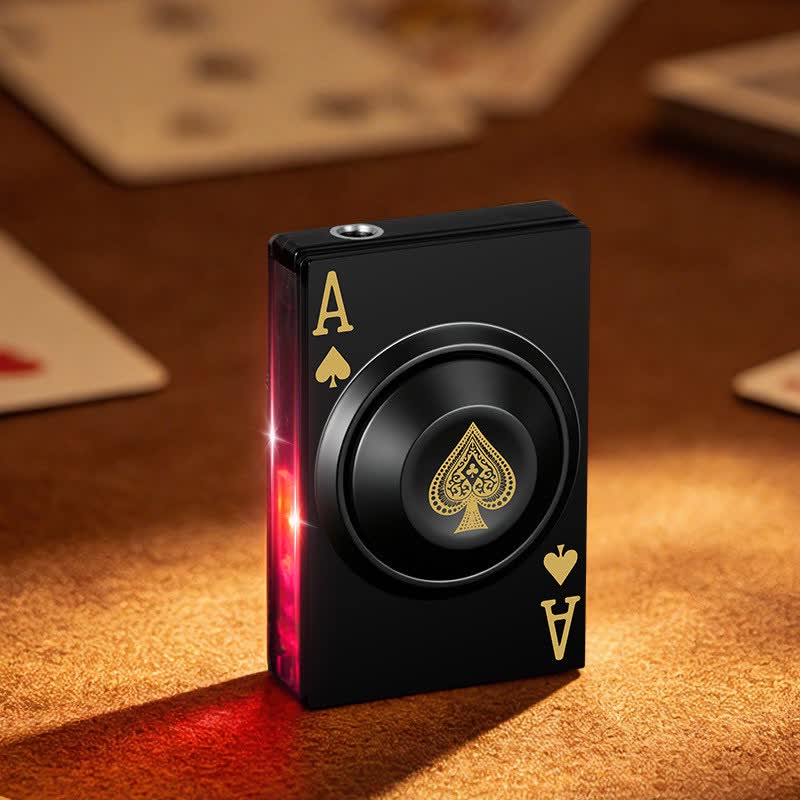 Cool Spinning Royal Ace Poker Fidget Butane Lighter With LED Light - Black - image 9