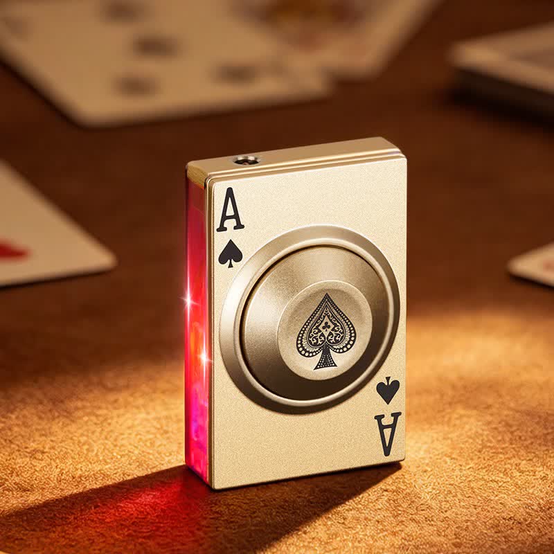 Cool Spinning Royal Ace Poker Fidget Butane Lighter With LED Light - Gold - image 2