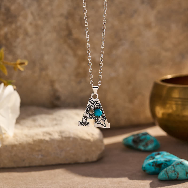Vintage Initial Letter Turquoise Charm Necklace - A - image 0