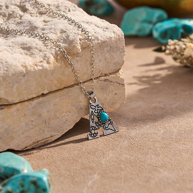 Vintage Initial Letter Turquoise Charm Necklace - image 4