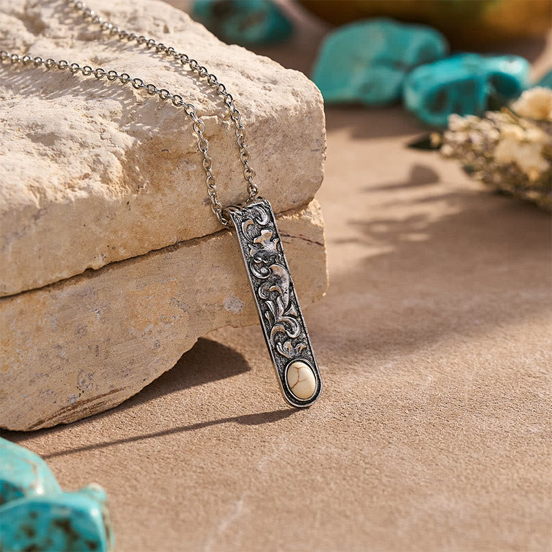 Vintage Engraved Turquoise Bar Necklace - image 6