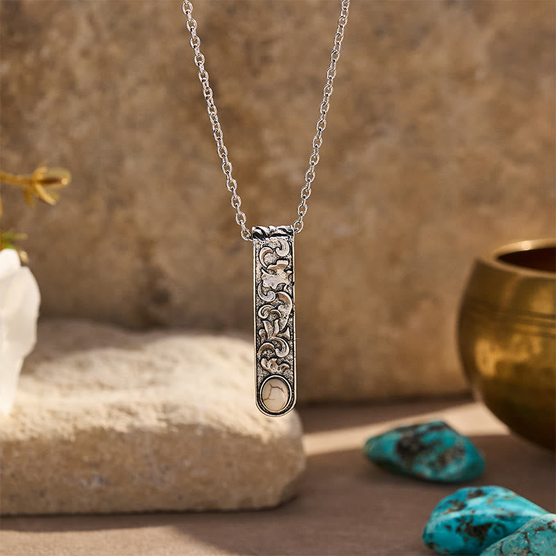 Vintage Engraved Turquoise Bar Necklace - White - image 3